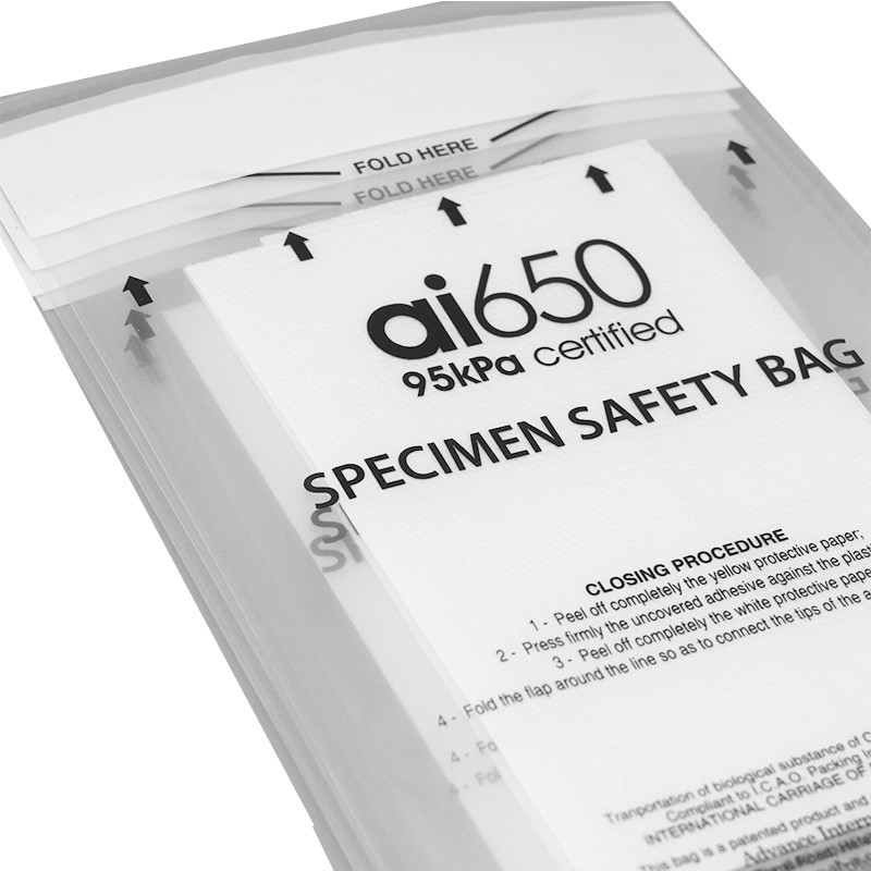 AI650 2밀리 두께 LDPE 폴리 의료 표본 전송 Ziplock 가방 실험실 3 벽 생물 위험 표본 Zipper 가방