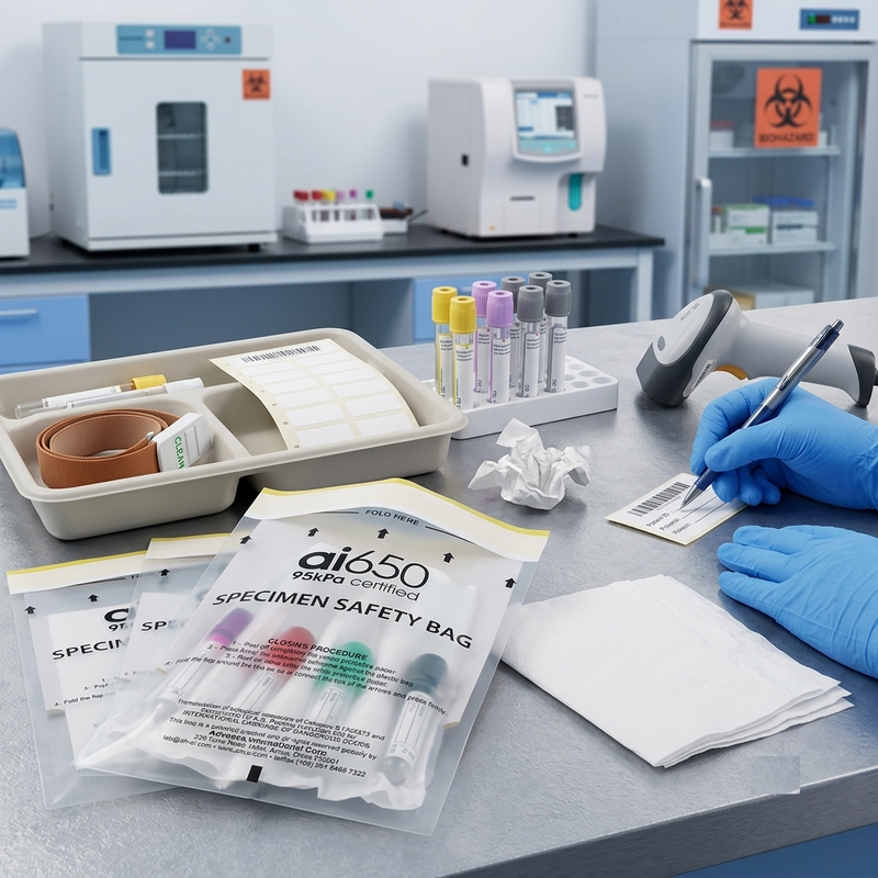 대용품 표본 가방. FDA 인증 바이오 위험 운송 가방, 칩 봉인 및 흡수 패드